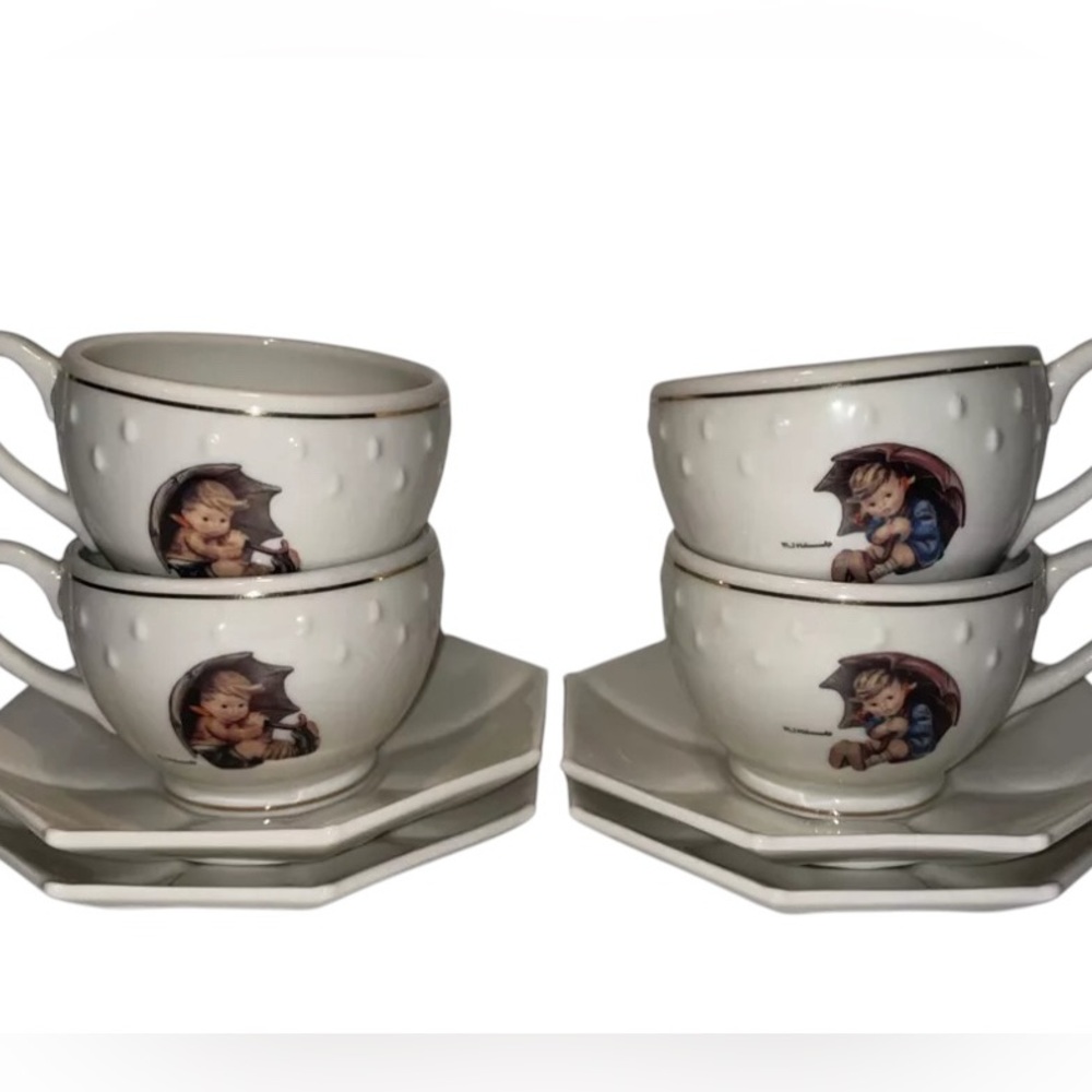 Charming White Porcelain cups and saucers, humble